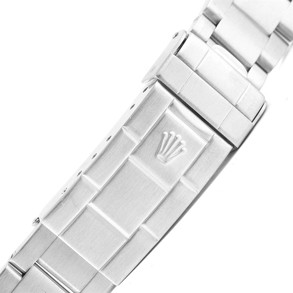 This image shows the clasp of the Rolex Submariner 16610 Men's Stainless Steel Black Dial 16610 Men's Stainless Steel Black Dial watch bracelet at a close-up angle.