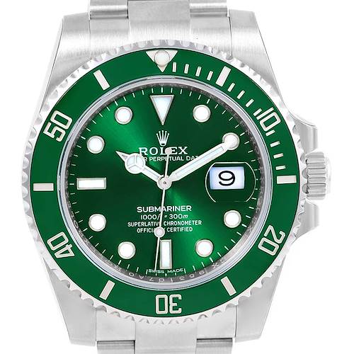 Photo of Rolex Submariner Hulk Green Ceramic Bezel Watch 116610LV Unworn