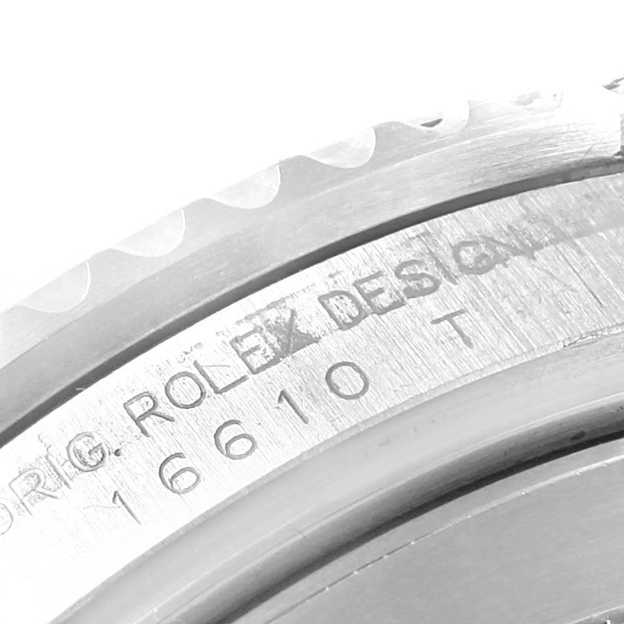 The close-up image shows the engraved case and partially visible bezel of a Rolex Submariner 16610LV Men's Stainless Steel Black Dial 16610LV Men's Stainless Steel Black Dial watch.