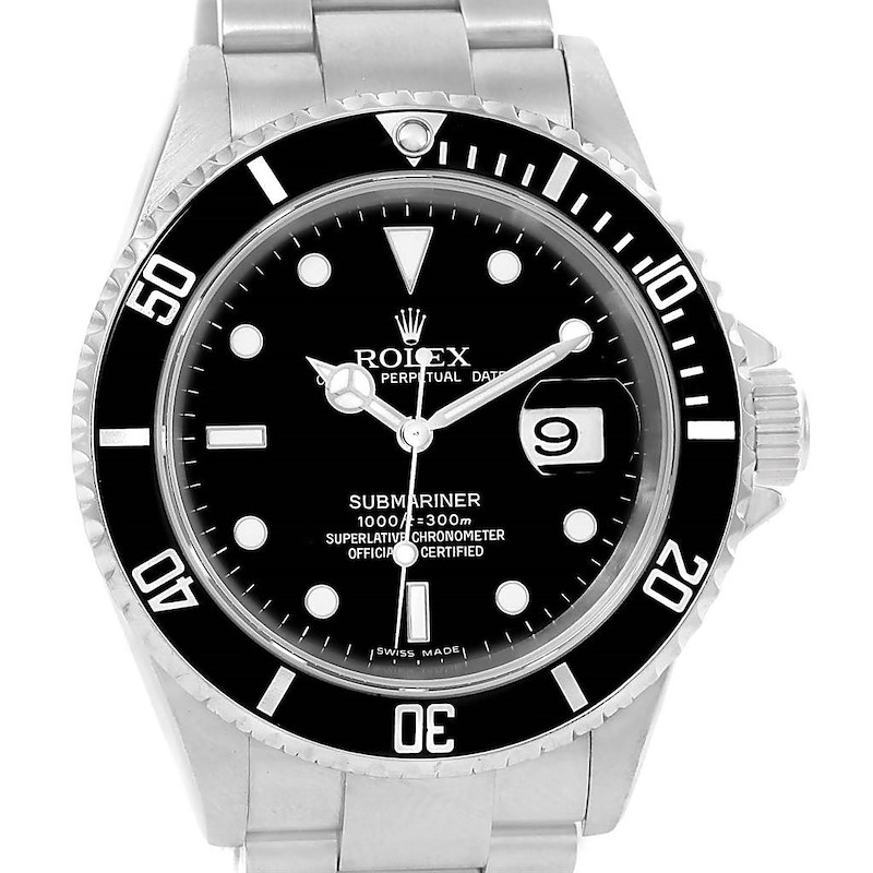 Rolex Submariner Date 40mm Black Dial Steel Mens Watch 16610 SwissWatchExpo