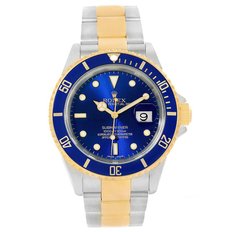 Rolex Submariner Steel Yellow Gold Blue Dial Watch 16613 Box Papers SwissWatchExpo