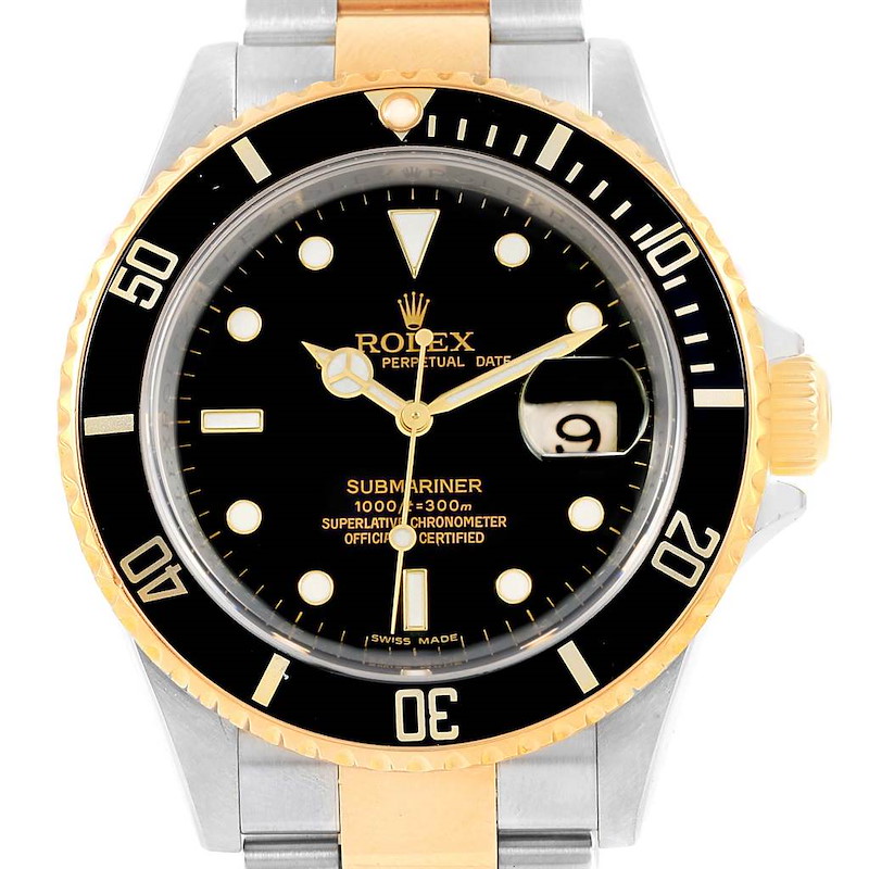 Rolex Submariner 40 Steel 18K Yellow Gold Black Dial Mens Watch 16613 SwissWatchExpo