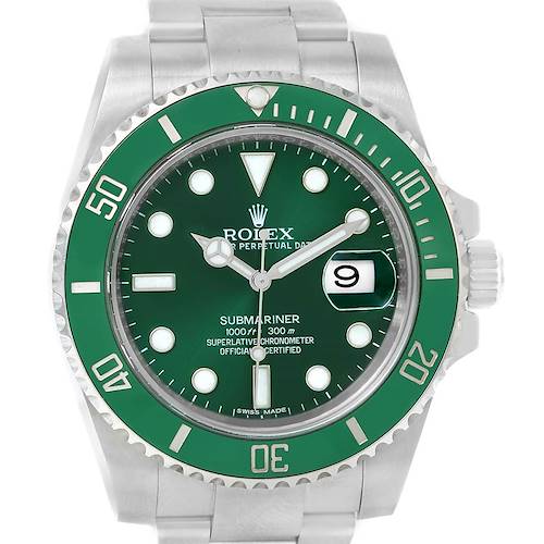 Photo of Rolex Submariner Hulk Green Ceramic Bezel Watch 116610LV Box Papers