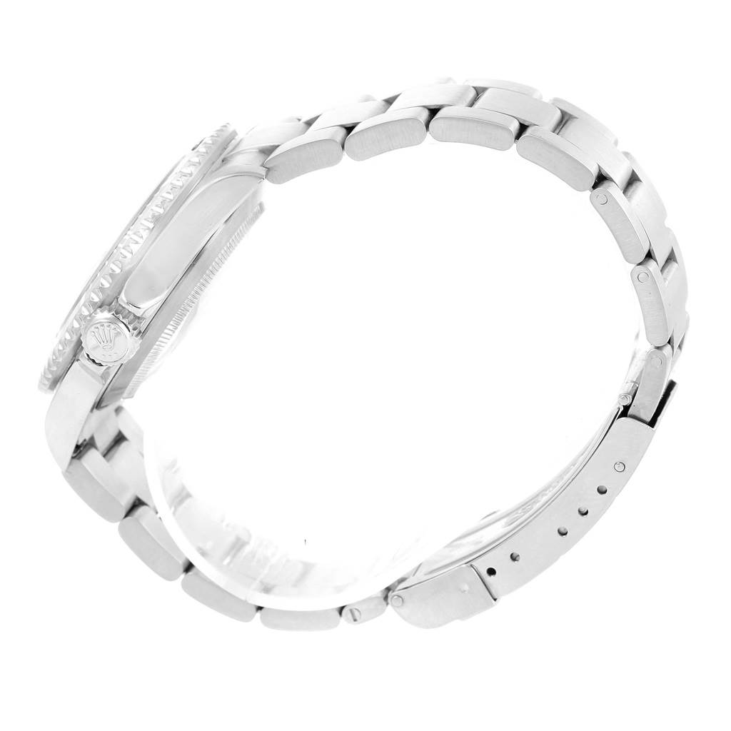 The image shows a side profile view of a Rolex Submariner 16610 Men's Stainless Steel Black Dial 16610 Men's Stainless Steel Black Dial watch, highlighting the bracelet, clasp, and crown.