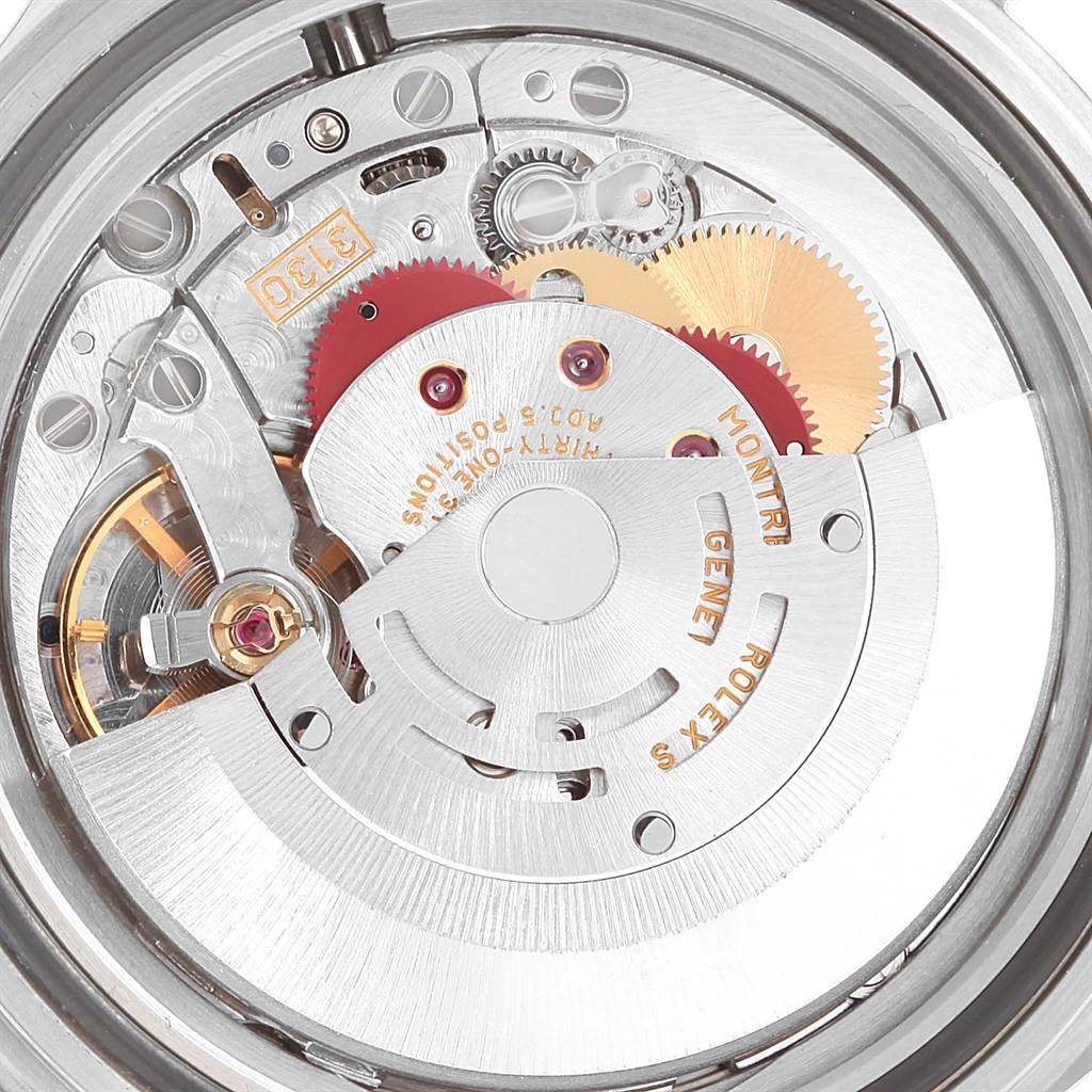 This image shows a detailed close-up view of the internal movement mechanism of a Rolex Submariner 14060 Men's Stainless Steel Black Dial 14060 Men's Stainless Steel Black Dial watch.