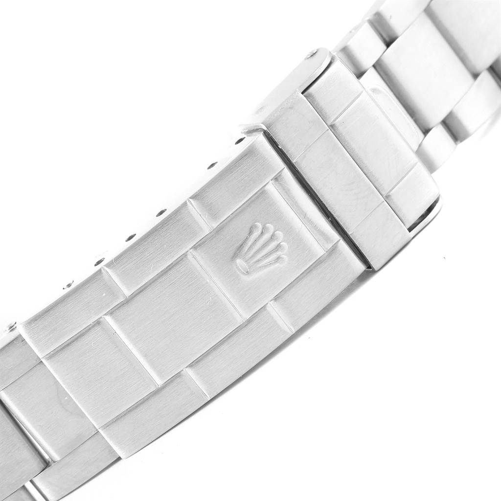 This image shows a close-up of the clasp portion of the Rolex Submariner 16610 Men's Stainless Steel Black Dial 16610 Men's Stainless Steel Black Dial watch bracelet, featuring the Rolex logo.