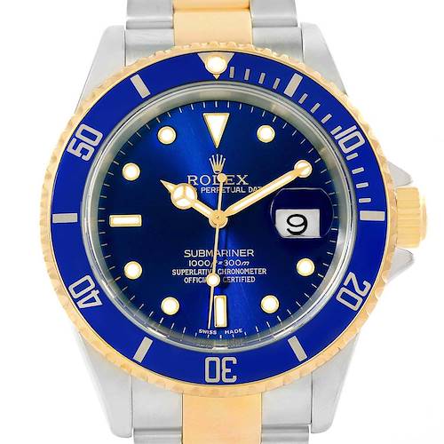 Photo of Rolex Submariner 40mm Blue Dial Steel Yellow Gold Watch 16613 Box Papers