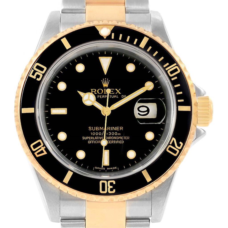 Rolex Submariner Steel Yellow Gold Black Dial Bezel Mens Watch 16613 SwissWatchExpo