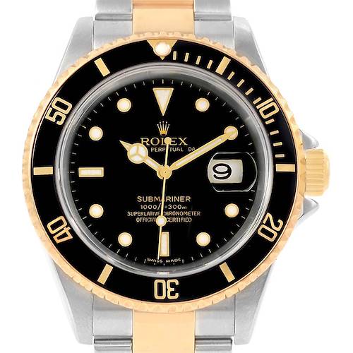 Photo of Rolex Submariner Steel Yellow Gold Black Dial Bezel Mens Watch 16613