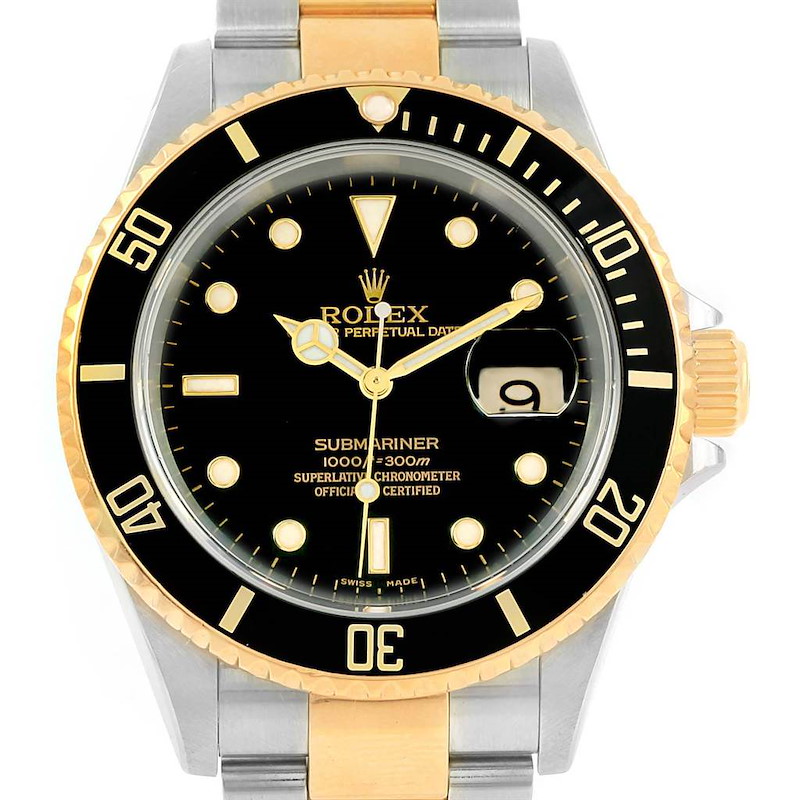 Rolex Submariner Steel Yellow Gold Black Dial Watch 16613 Box Papers SwissWatchExpo