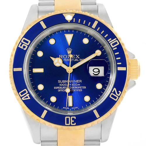 Photo of Rolex Submariner 40 Blue Dial Steel Yellow Gold Watch 16613 Box Papers