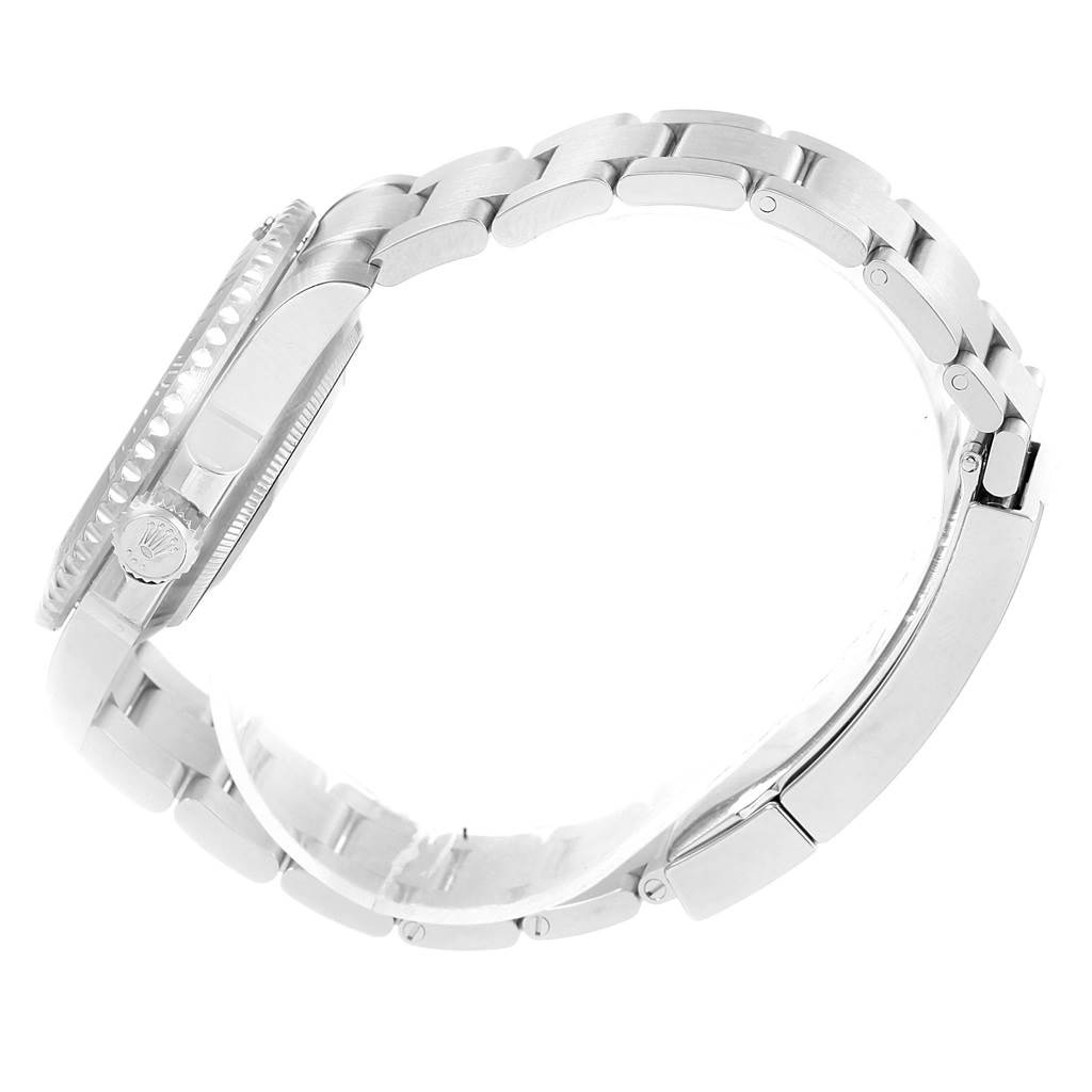 The image depicts a side view of a Rolex Submariner 114060 Men's Stainless Steel Black Dial 114060 Men's Stainless Steel Black Dial watch, showing the bracelet, clasp, crown, and case.