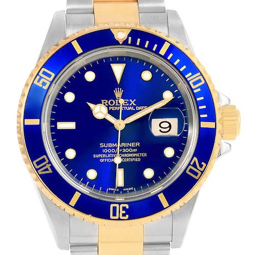 Photo of Rolex Submariner Blue Dial Bezel Steel Gold Watch 16613 Box Papers
