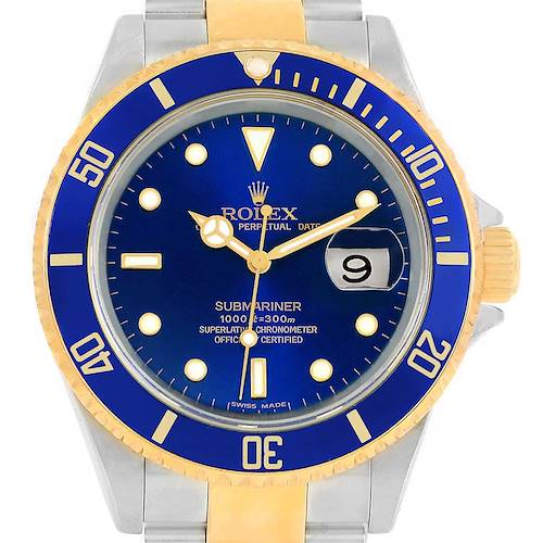 Photo of Rolex Submariner 40 Blue Dial Bezel Steel Gold Watch 16613 Box Papers