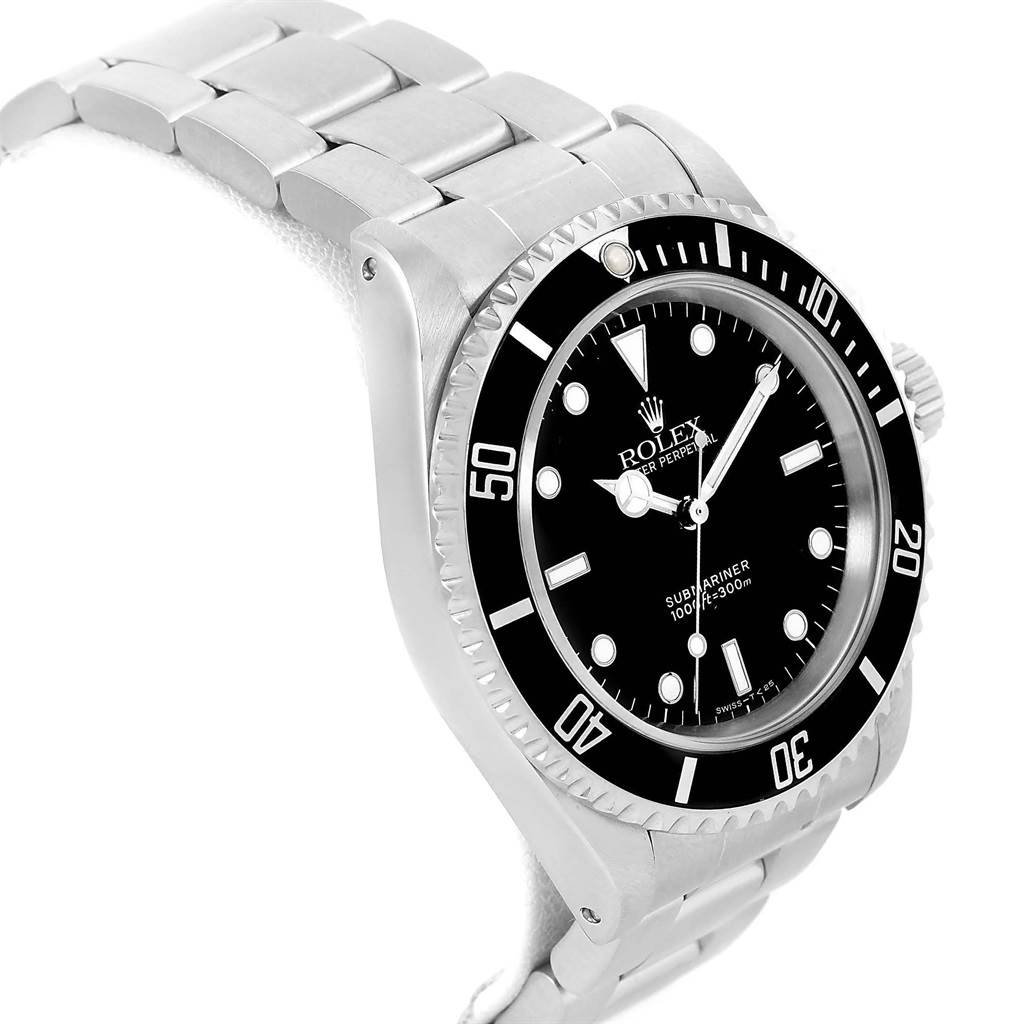 The image shows a Rolex Submariner 14060 Men's Stainless Steel Black Dial 14060 Men's Stainless Steel Black Dial watch at a slight angled shot, highlighting the dial, bezel, and part of the bracelet.