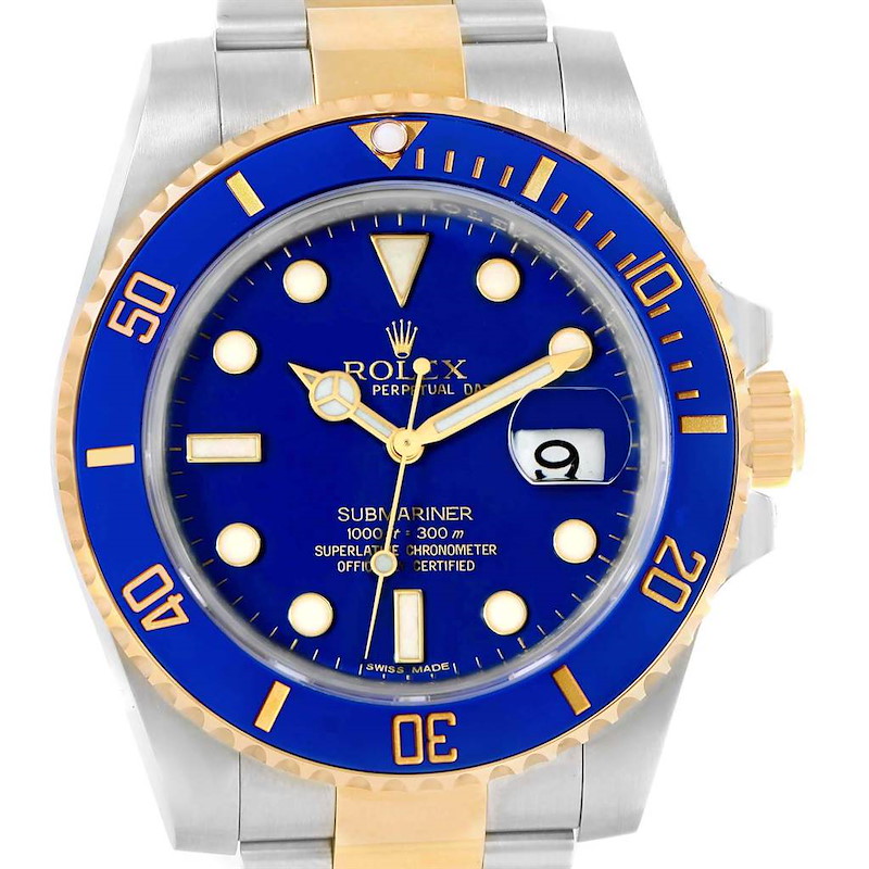 Rolex Submariner Blue Dial Steel Yellow Gold Watch 116613 Box Papers SwissWatchExpo