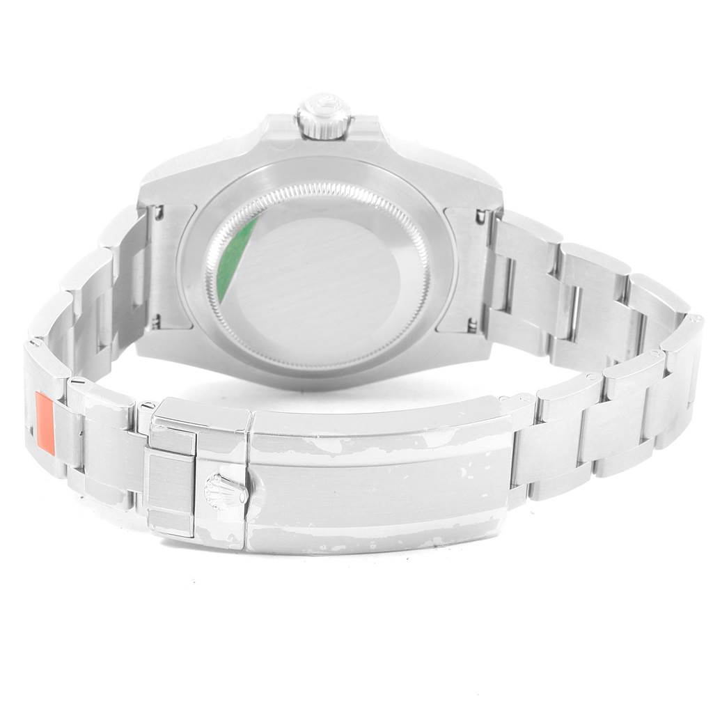 The image shows the back casing and bracelet clasp of a Rolex Submariner 116610LV Men's Stainless Steel Green Dial 116610LV Men's Stainless Steel Green Dial watch from a rear angle.