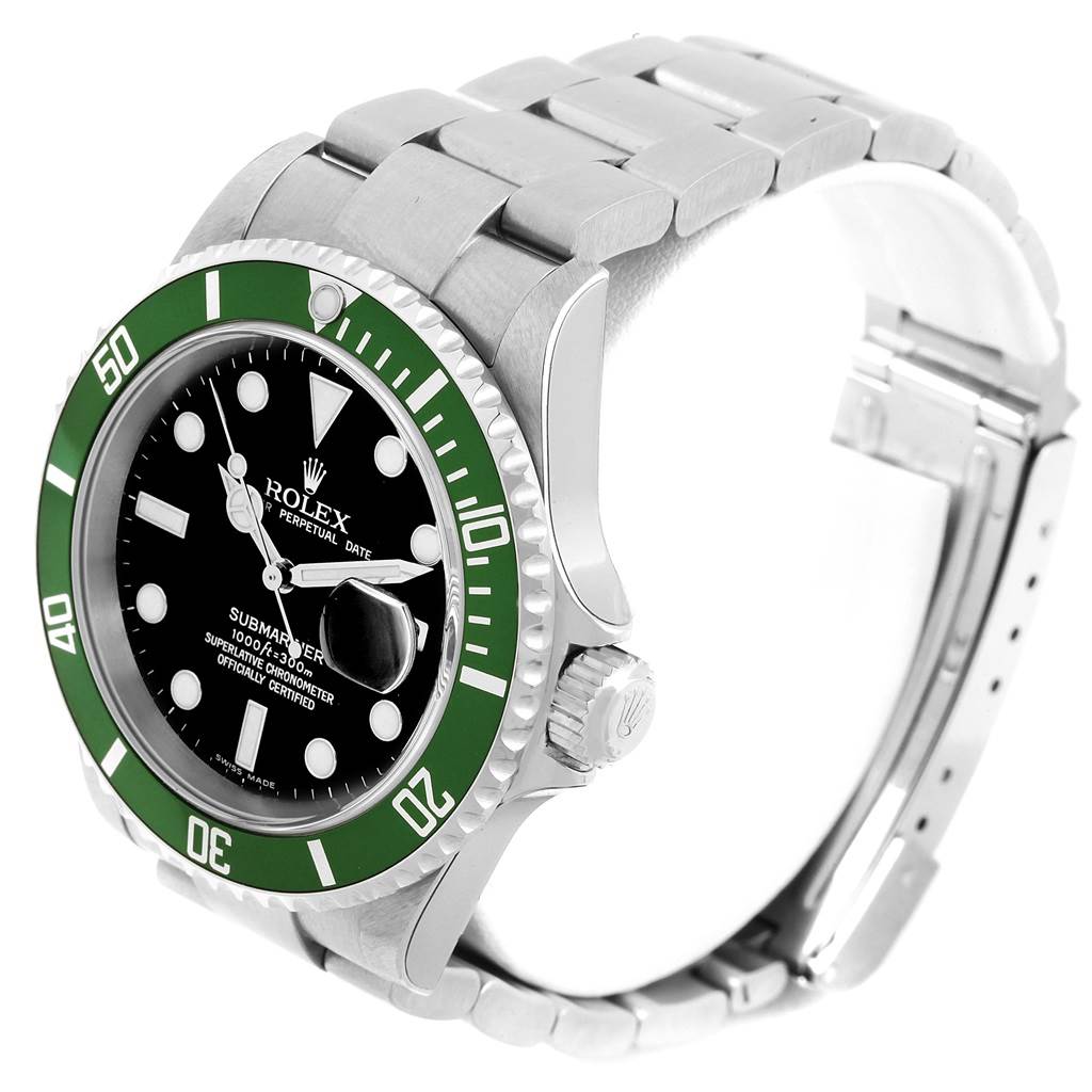 This image shows a Rolex Submariner 16610LV Men's Stainless Steel Black Dial 16610LV Men's Stainless Steel Black Dial watch at a three-quarter angle, highlighting the bezel, dial, crown, and bracelet.