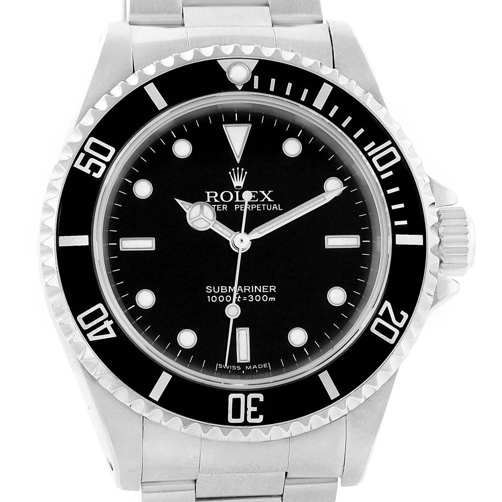 The image shows a Rolex Submariner 14060 Men's Stainless Steel Black Dial 14060 Men's Stainless Steel Black Dial watch from a front-facing angle, highlighting its dial, bezel, and part of the bracelet.