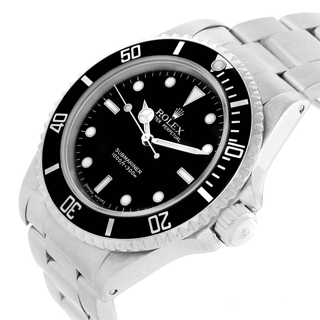 The image shows a Rolex Submariner 14060 Men's Stainless Steel Black Dial 14060 Men's Stainless Steel Black Dial watch at a slight angle, highlighting the dial, bezel, crown, and part of the bracelet.