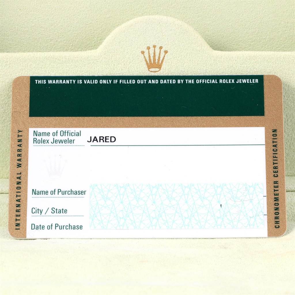 The image shows a warranty card for a Rolex Submariner 14060 Men's Stainless Steel Black Dial 14060 Men's Stainless Steel Black Dial watch, issued by an official jeweler named "Jared".