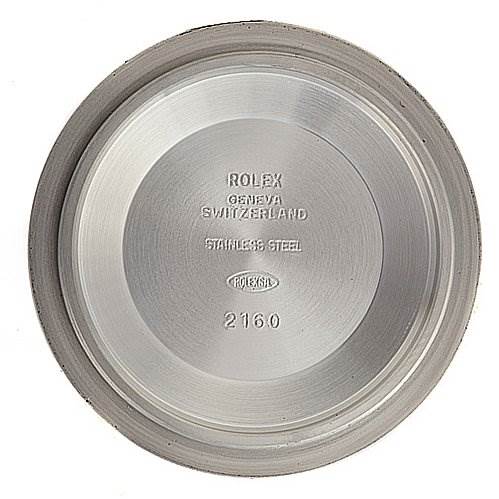 The image shows the inner case back of a Rolex Submariner 16610 Men's Stainless Steel Black Dial 16610 Men's Stainless Steel Black Dial watch, with brand engravings and the model number 2160.