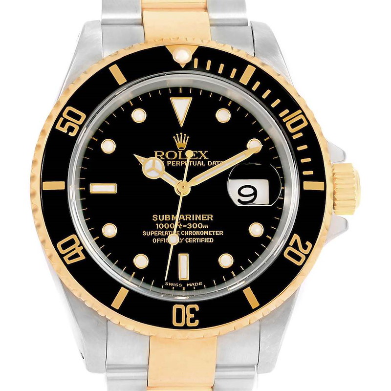 Rolex Submariner 40mm Steel Yellow Gold Black Dial Mens Watch 16613 SwissWatchExpo