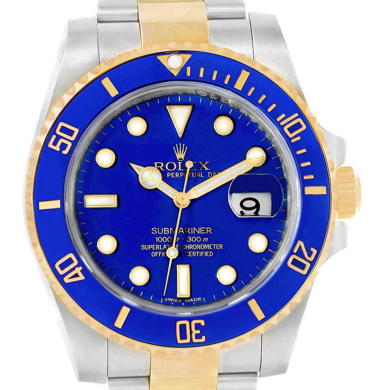 Rolex Submariner Blue Dial Steel Yellow Gold Watch 116613 Box Card SwissWatchExpo