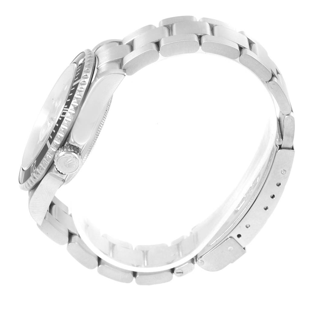 The image shows a side view of a Rolex Submariner 16610 Men's Stainless Steel Black Dial 16610 Men's Stainless Steel Black Dial watch, highlighting the bezel, crown, case, and bracelet.