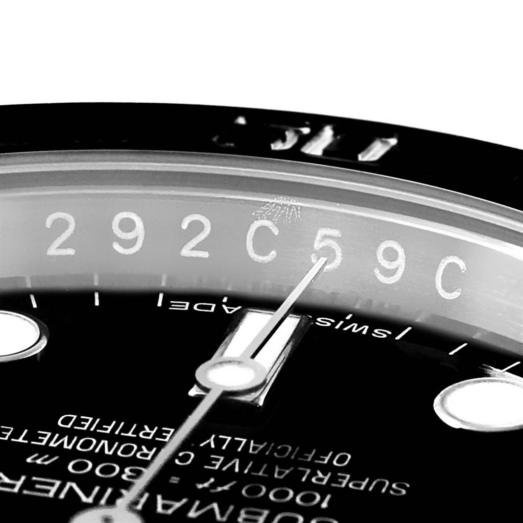 The image shows a close-up of the dial and bezel of a Rolex Submariner 114060 Men's Stainless Steel Black Dial 114060 Men's Stainless Steel Black Dial watch.