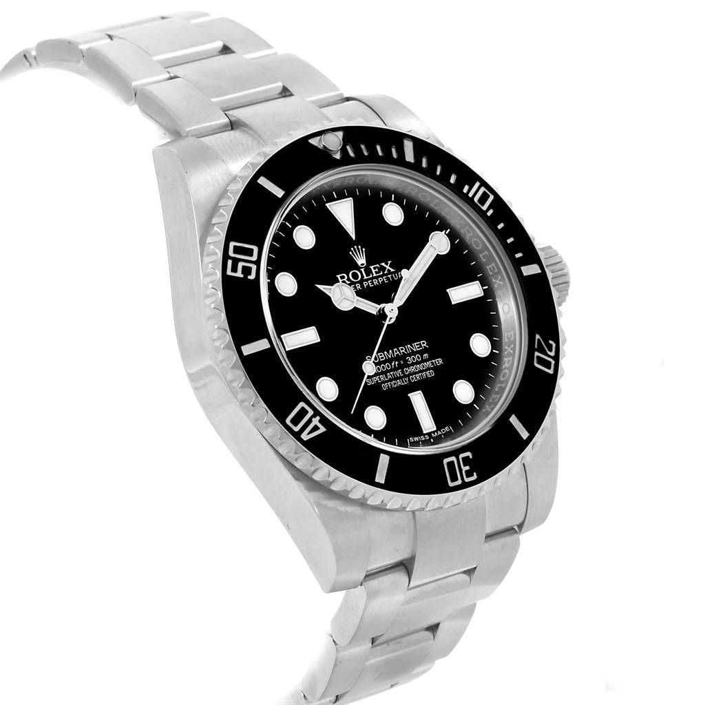 The image shows a Rolex Submariner 114060 Men's Stainless Steel Black Dial 114060 Men's Stainless Steel Black Dial watch at a three-quarter angle, highlighting the bezel, dial, and part of the bracelet.