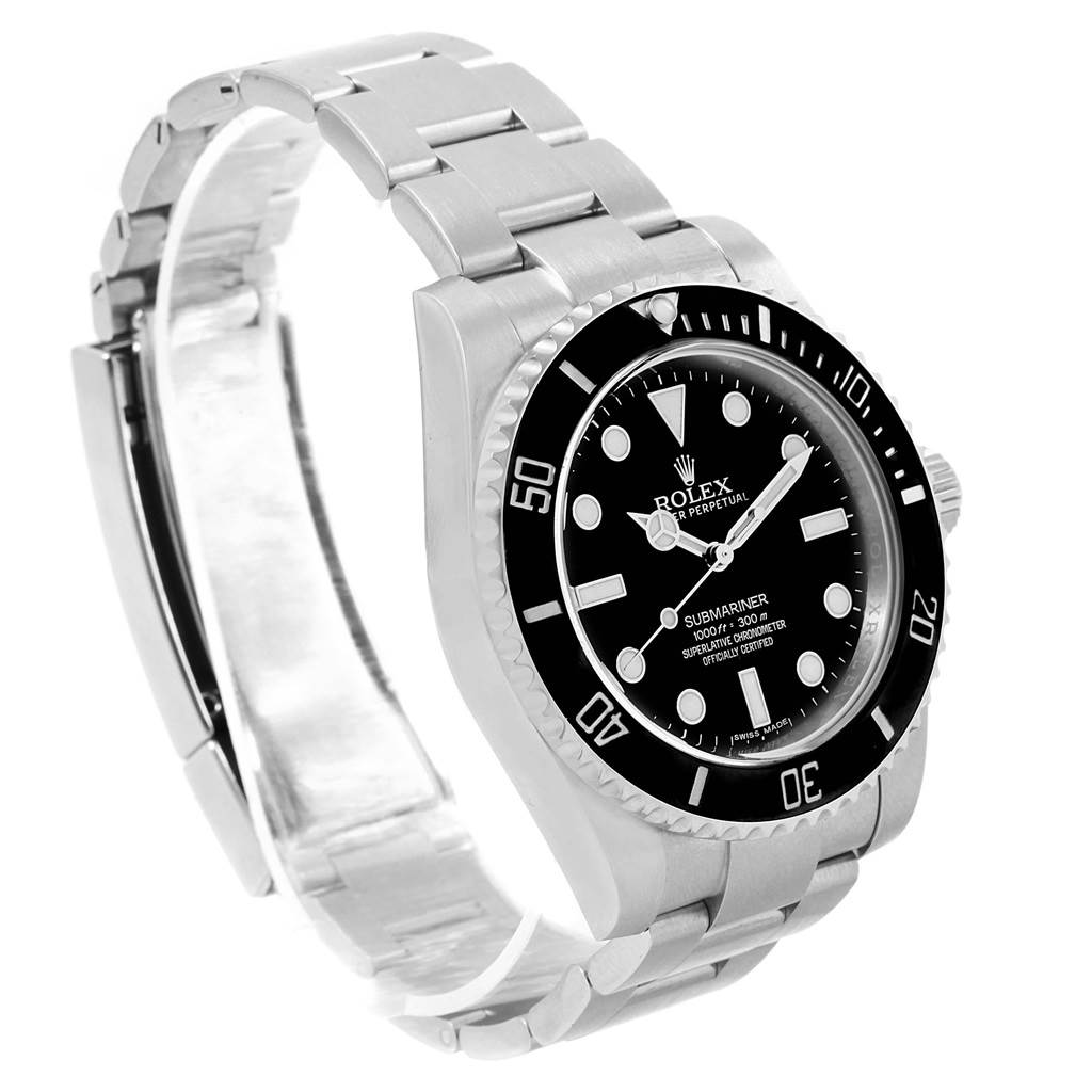 The image shows a frontal and slightly angled view of a Rolex Submariner 114060 Men's Stainless Steel Black Dial 114060 Men's Stainless Steel Black Dial watch, highlighting the dial, bezel, and bracelet.