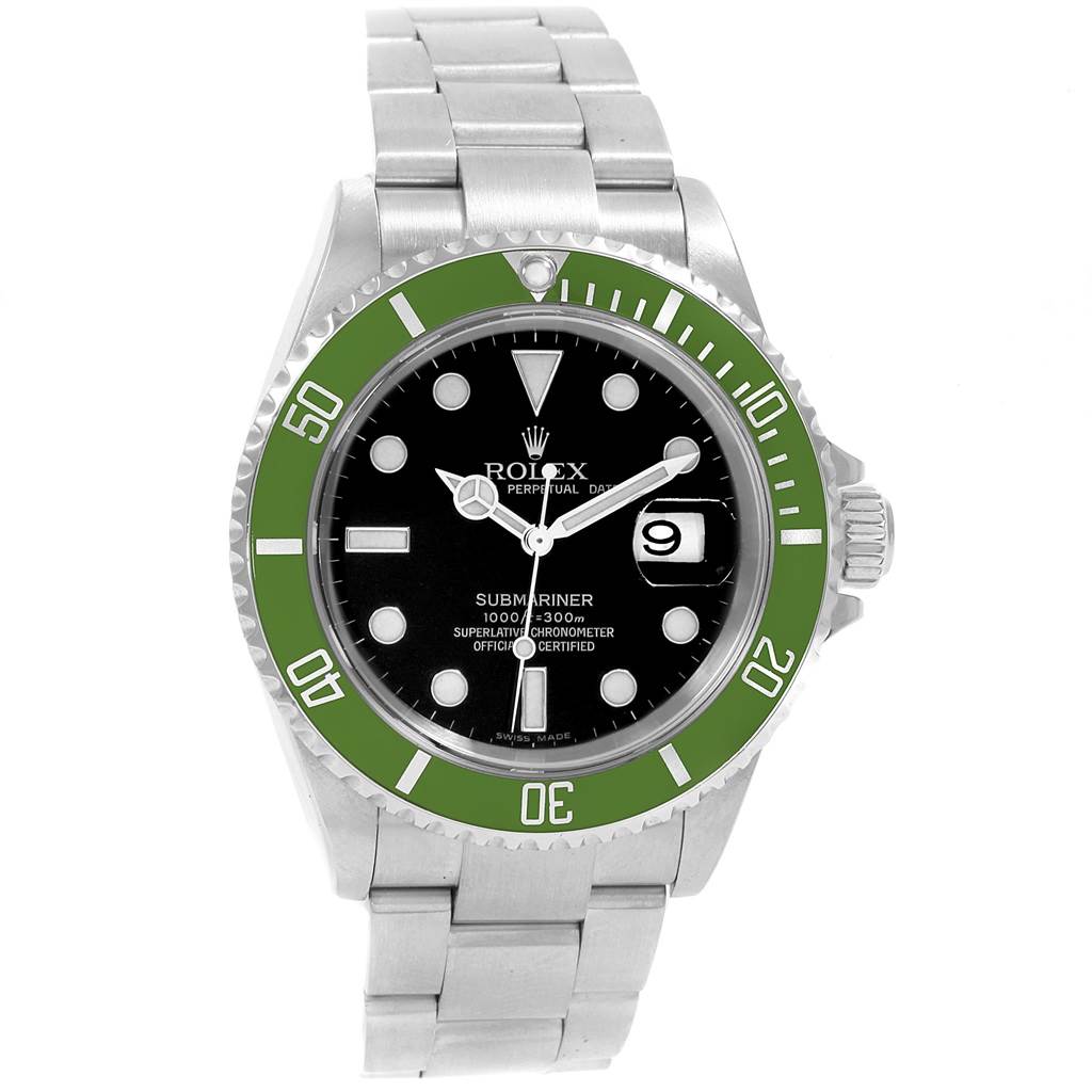 The image shows a front view of the Rolex Submariner 16610LV Men
s Stainless Steel Black Dial 16610LV Men
s Stainless Steel Black Dial watch, displaying the dial, case, bezel, and bracelet.