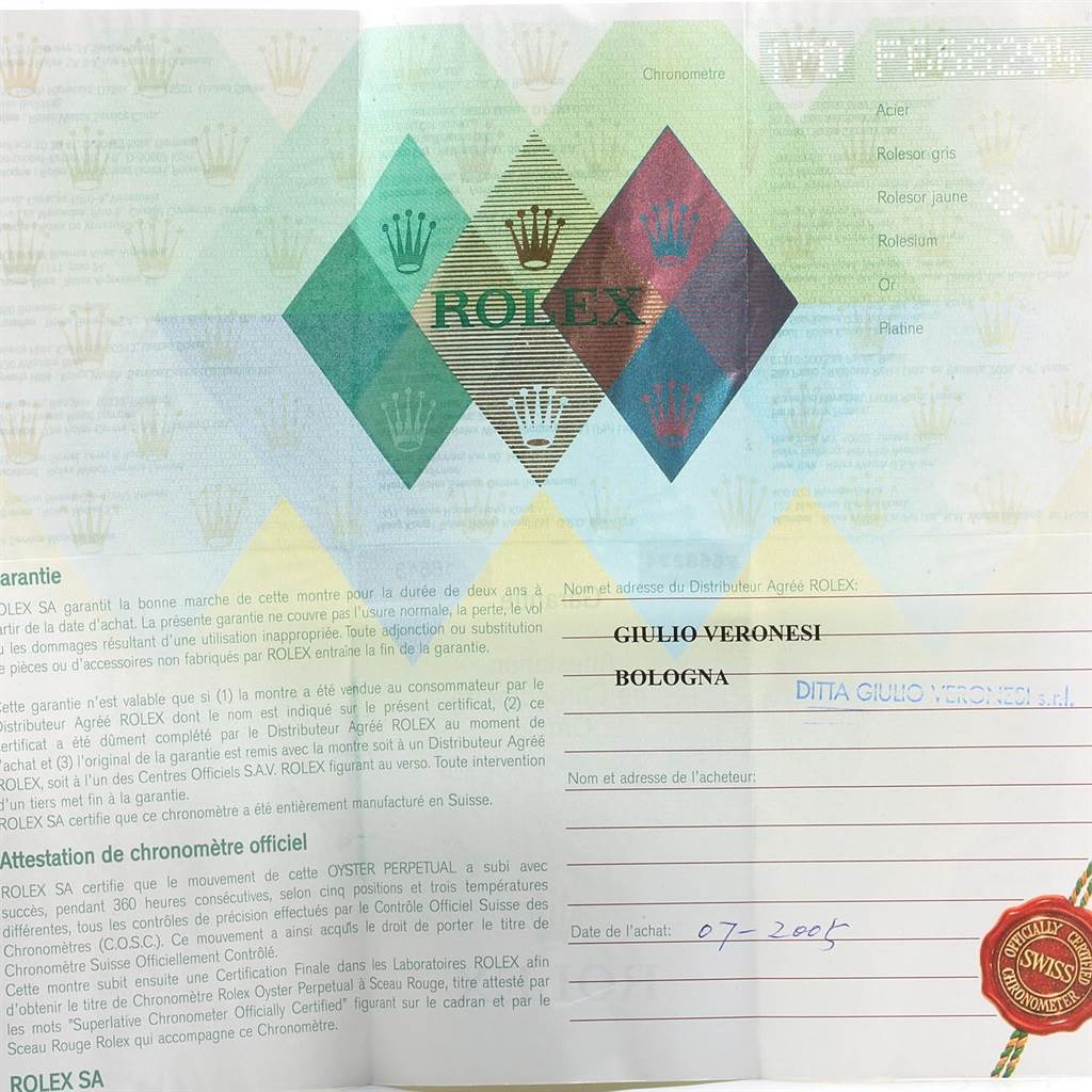 This image shows the guarantee and chronometer certification certificate for a Rolex Submariner 16613 Men
s Steel and Gold (two tone) Grey Dial 16613 Men
s Steel and Gold (two tone) Grey Dial.