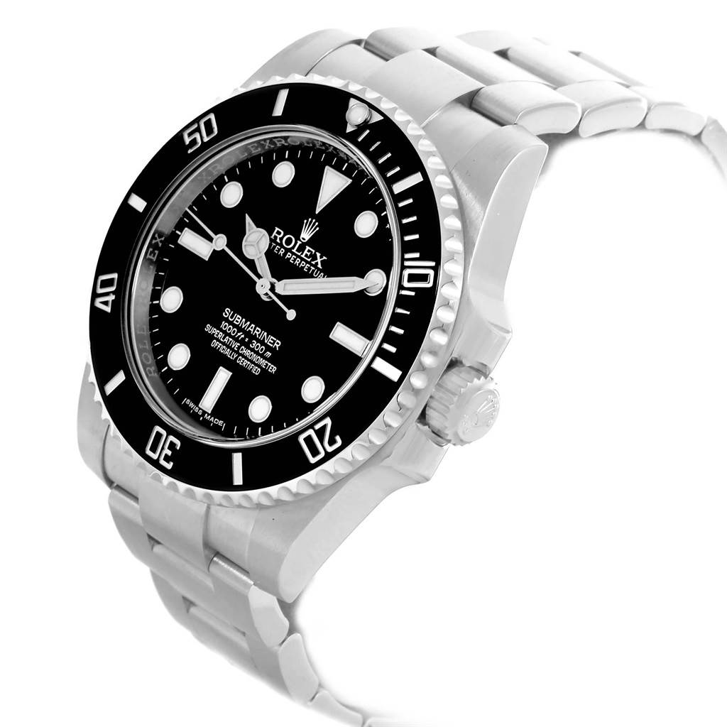 The image shows a Rolex Submariner 114060 Men
s Stainless Steel Black Dial 114060 Men
s Stainless Steel Black Dial watch at an angled view, highlighting the bezel, dial, and bracelet.