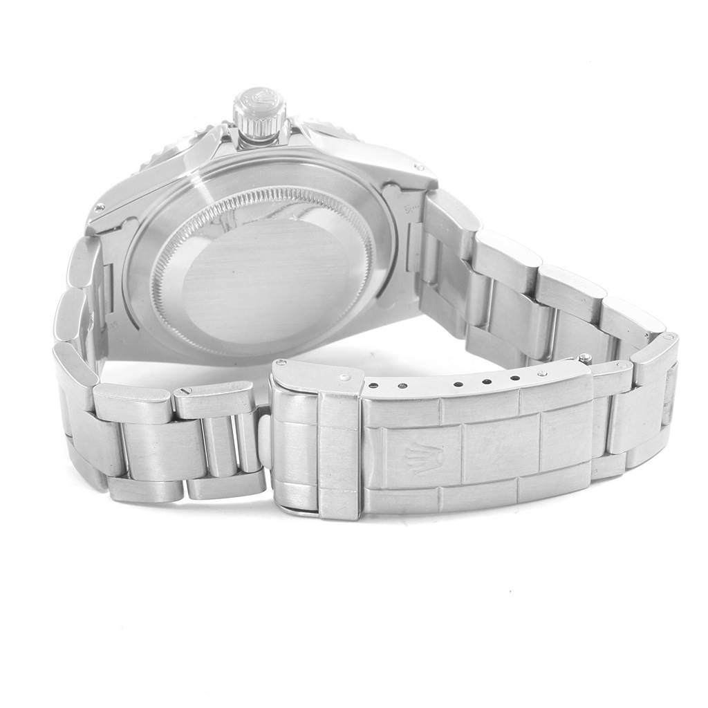 The image shows the back case, bracelet, and clasp of a Rolex Submariner 16610 Men
s Stainless Steel Black Dial 16610 Men
s Stainless Steel Black Dial watch from a rear angle.