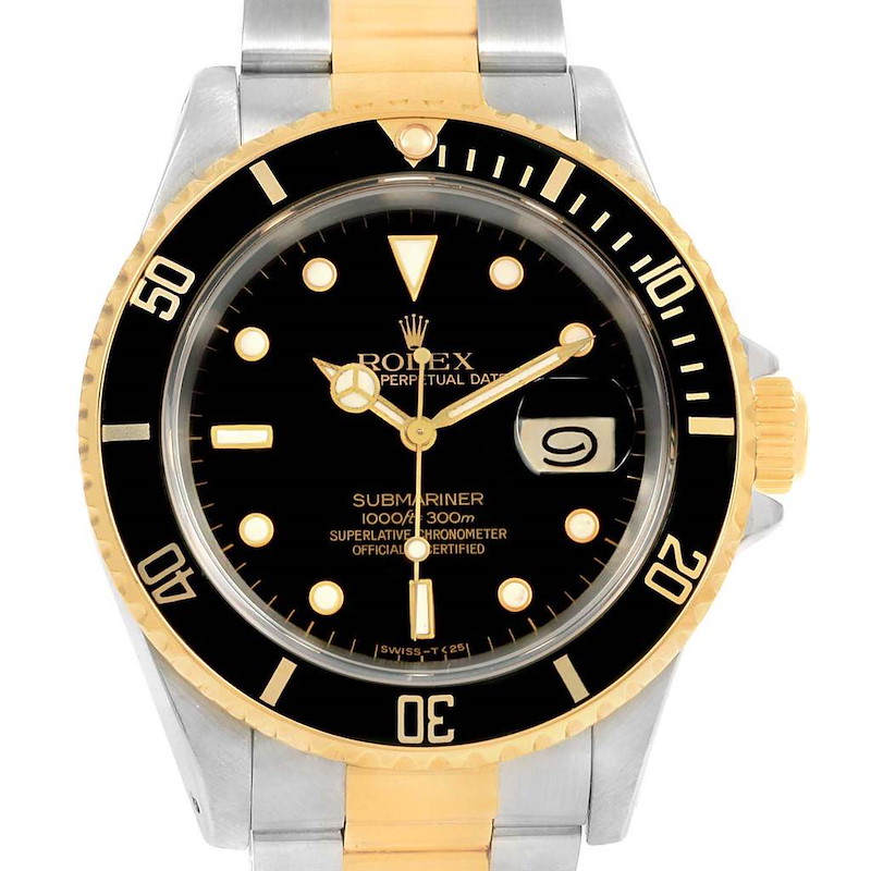 Rolex Submariner 40mm Steel 18K Yellow Gold Black Dial Watch 16613 SwissWatchExpo