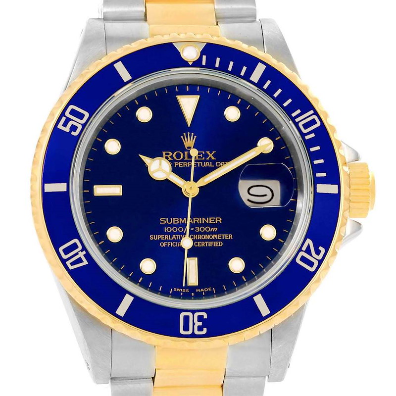 Rolex Submariner Steel 18K Yellow Gold Blue Dial Watch 16803 SwissWatchExpo