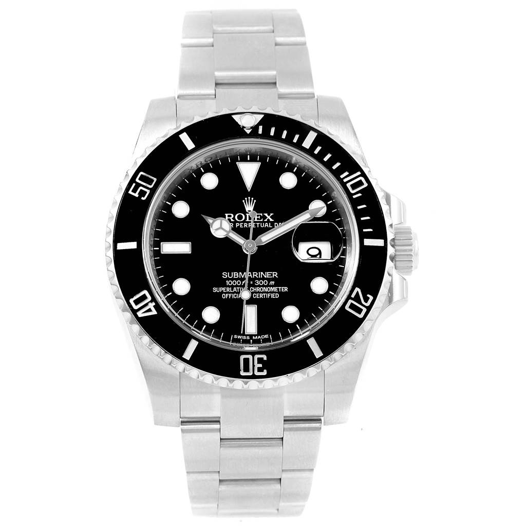The image shows a frontal view of the Rolex Submariner 116610 Men
s Stainless Steel Black Dial 116610 Men
s Stainless Steel Black Dial, displaying the face, bezel, and bracelet.