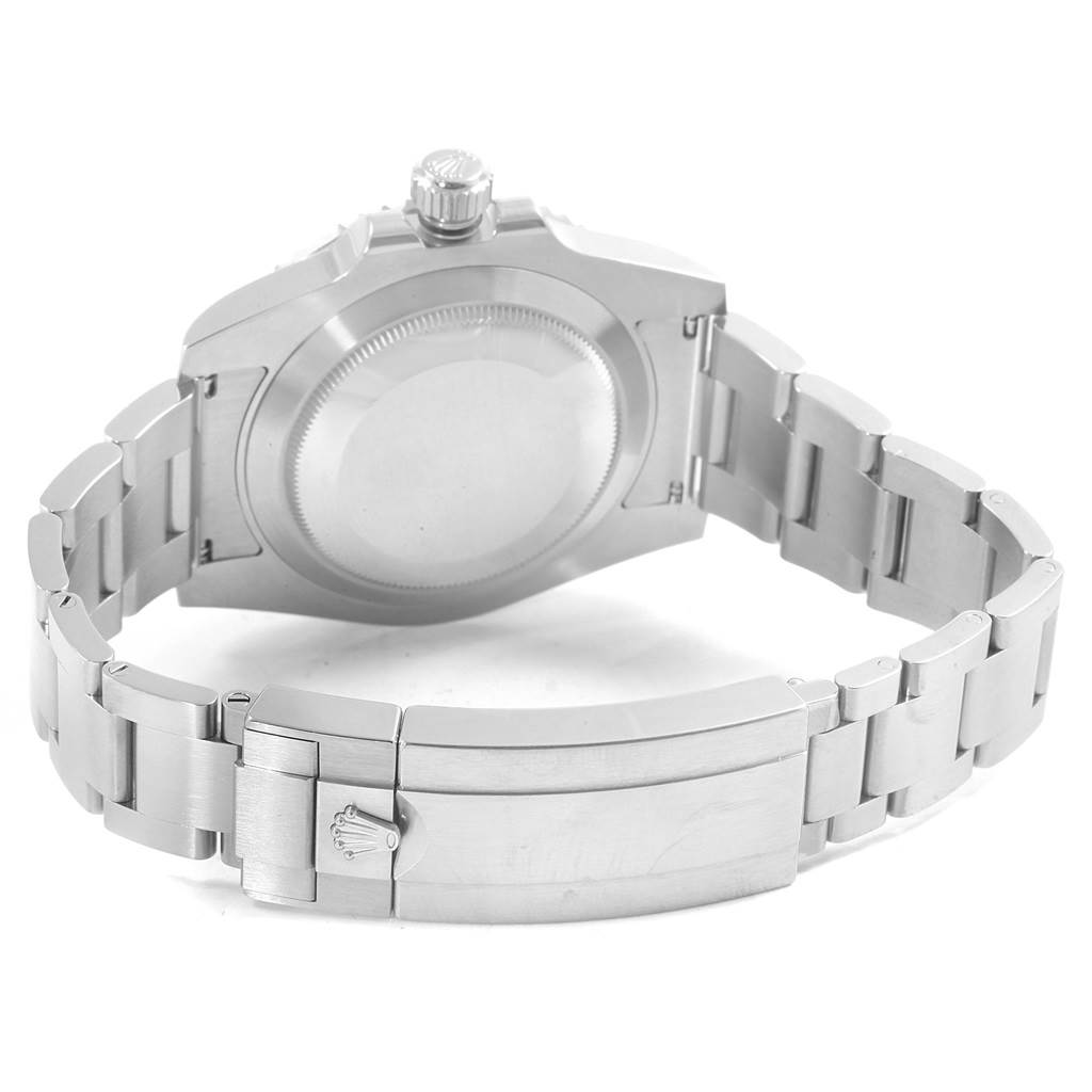 This is a rear view of the Rolex Submariner 16610LV Men's Stainless Steel Green Dial 16610LV Men's Stainless Steel Green Dial watch, showing the case back and bracelet.