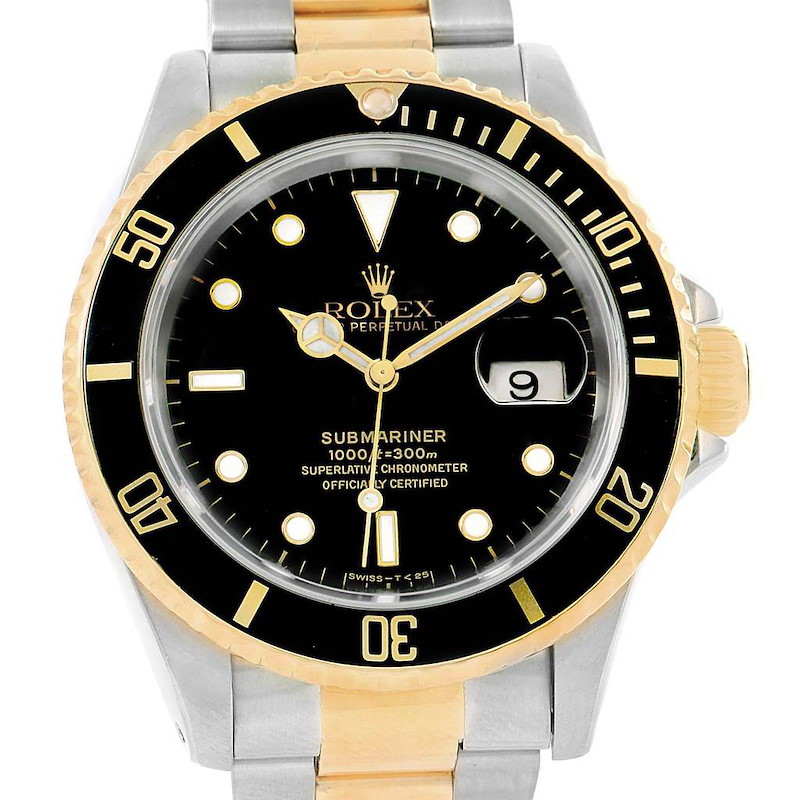 Rolex Submariner 40 Steel Yellow Gold Black Dial Watch 16613 Box Papers SwissWatchExpo