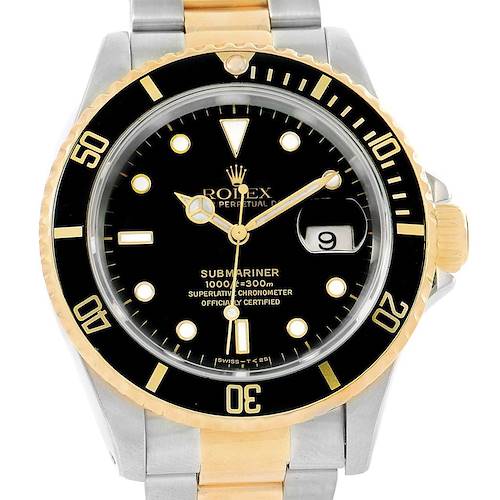 Photo of Rolex Submariner 40 Steel Yellow Gold Black Dial Watch 16613 Box Papers