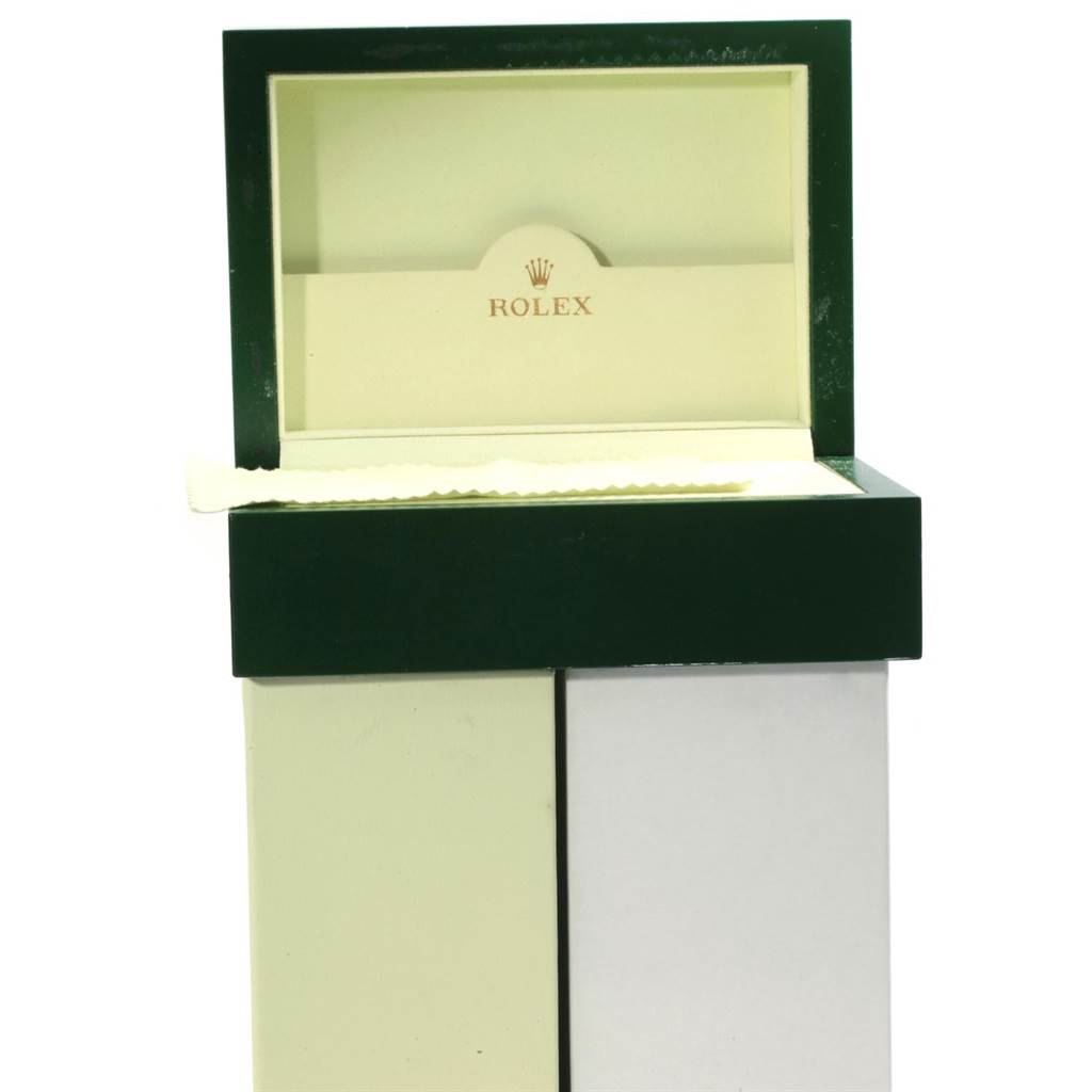 The image shows the opened box and lid of a Rolex Submariner 116613 Men's Steel and Gold (two tone) Black Dial 116613 Men's Steel and Gold (two tone) Black Dial watch, highlighting the interior with the Rolex logo.