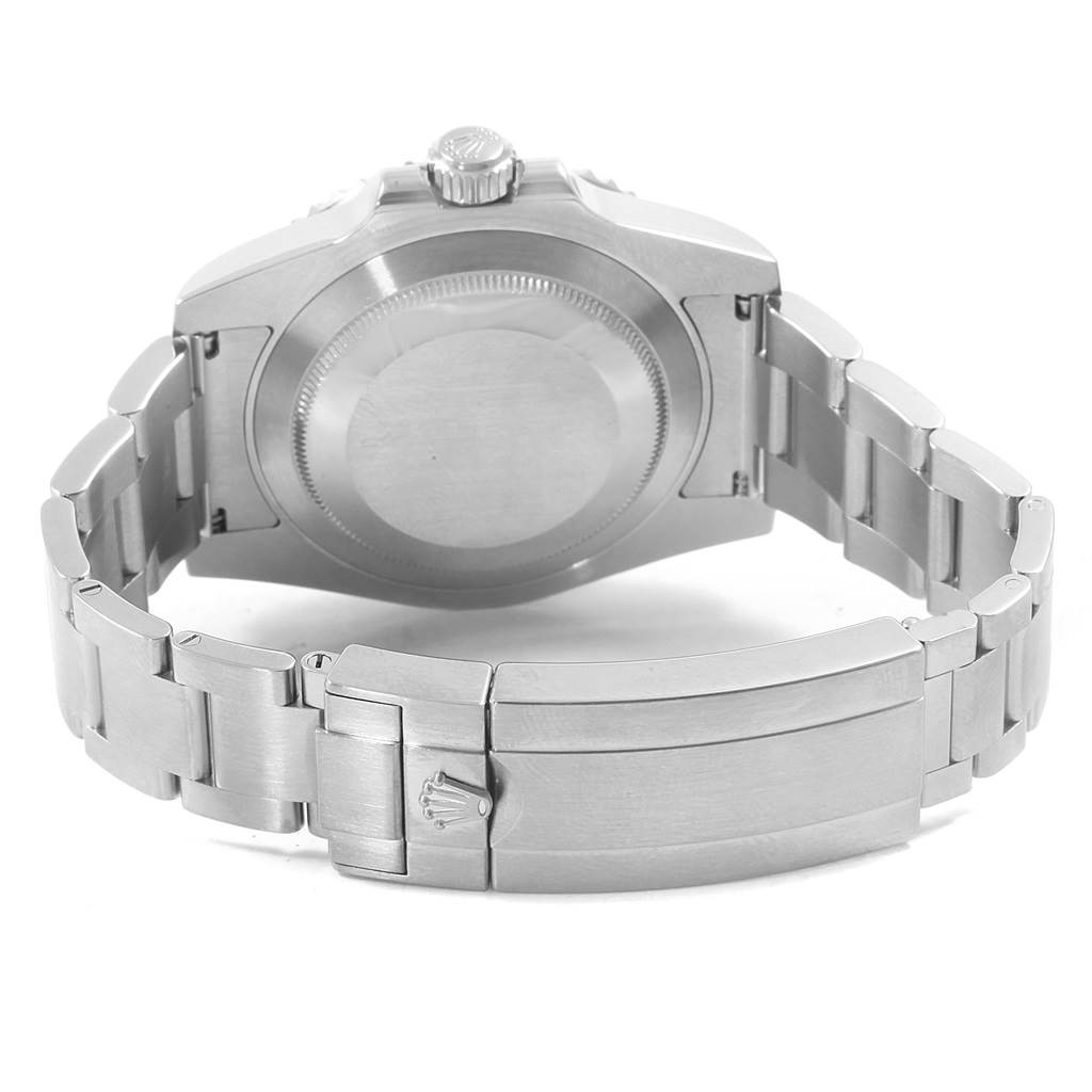 The image shows the back angle of a Rolex Submariner 114060 Men
s Stainless Steel Black Dial 114060 Men
s Stainless Steel Black Dial, highlighting the case back, crown, and bracelet with clasp.