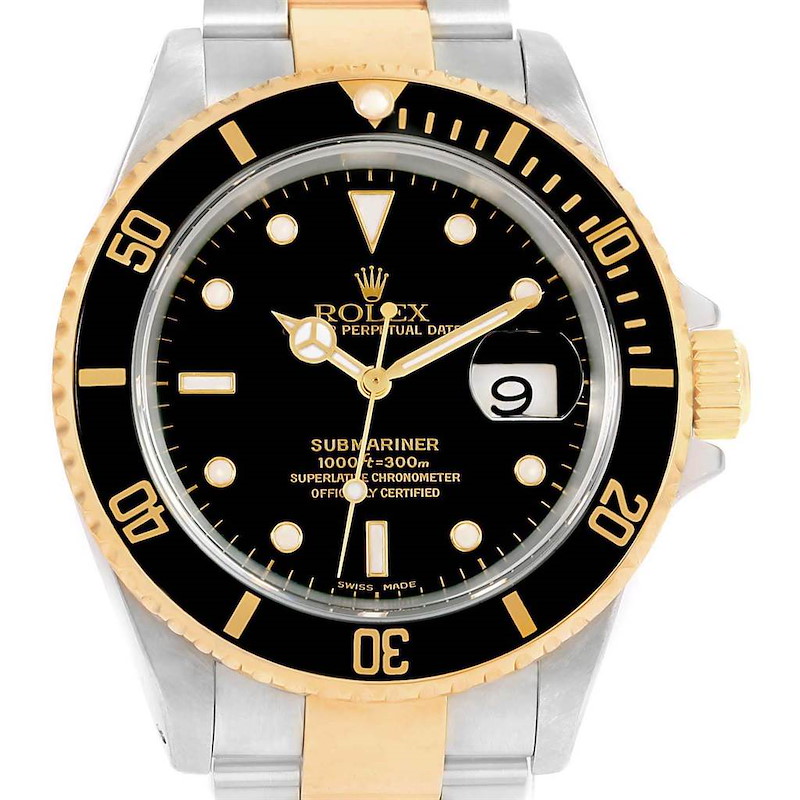 Rolex Submariner Steel Yellow Gold Oyster Bracelet Watch 16613 Box Papers SwissWatchExpo