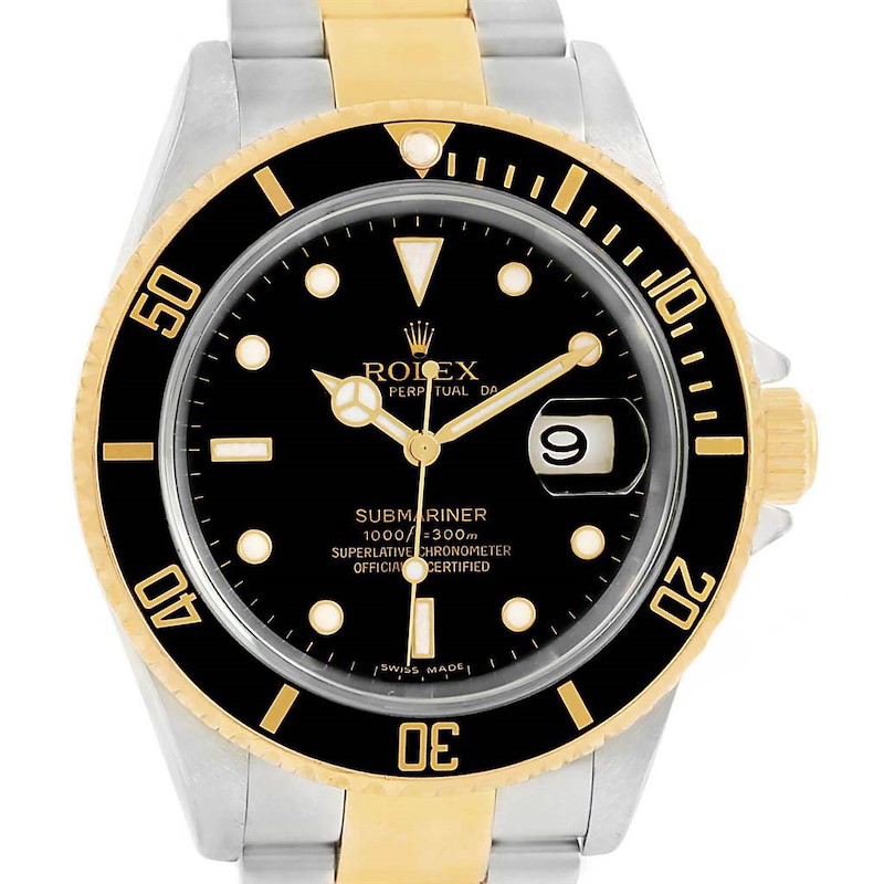 Rolex Submariner Steel Yellow Gold Oyster Bracelet Watch 16613 Box Papers SwissWatchExpo