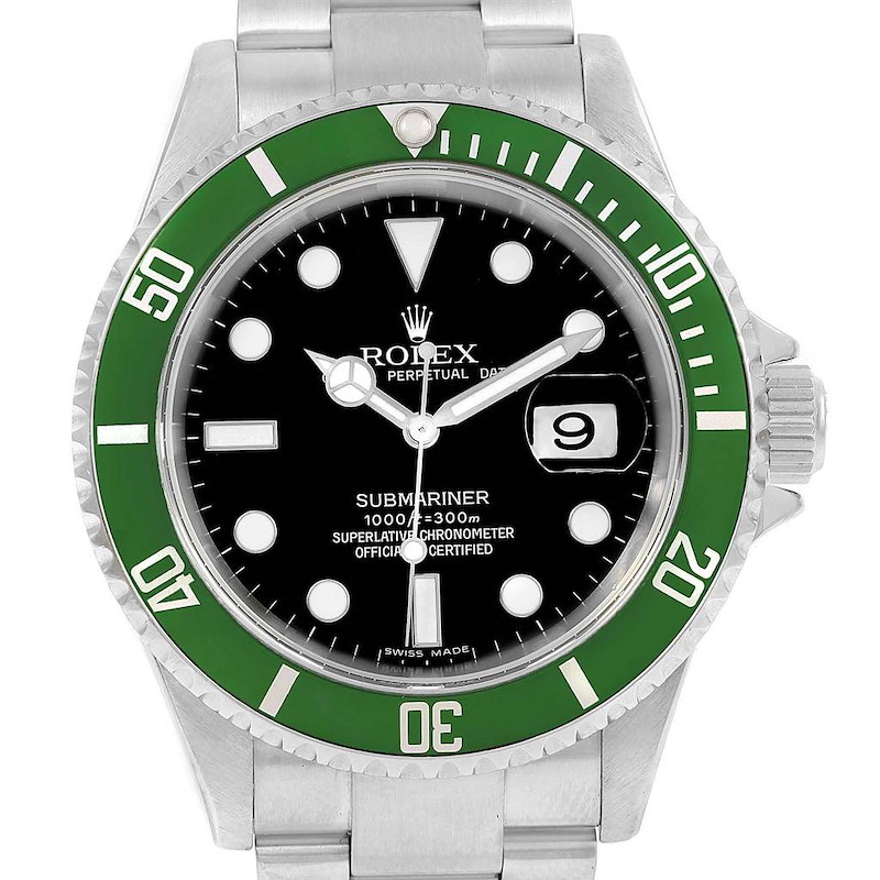 Rolex Submariner 50th Anniversary Kermit Green Bezel Steel Watch 16610LV SwissWatchExpo
