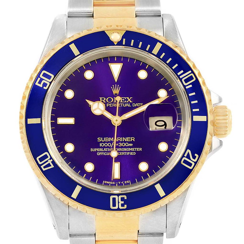 Rolex Submariner Purple Dial Steel Yellow Gold Mens Watch 16613