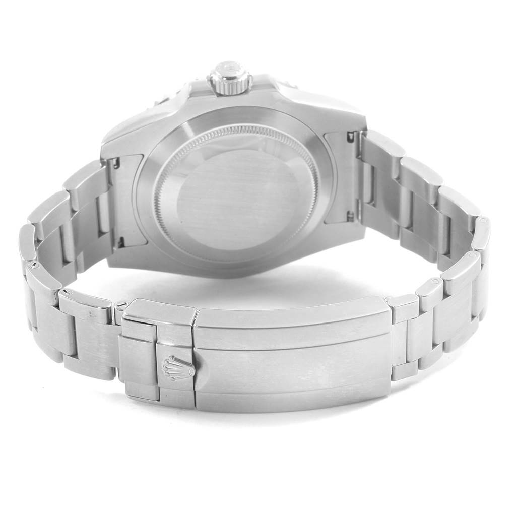 The image shows the back view of a Rolex Submariner 116610LV Men's Stainless Steel Green Dial 116610LV Men's Stainless Steel Green Dial watch, highlighting the case back and bracelet.