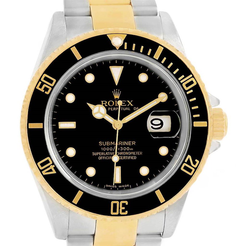 Rolex Submariner Two Tone Steel Yellow Gold Black Dial Watch 16613 SwissWatchExpo